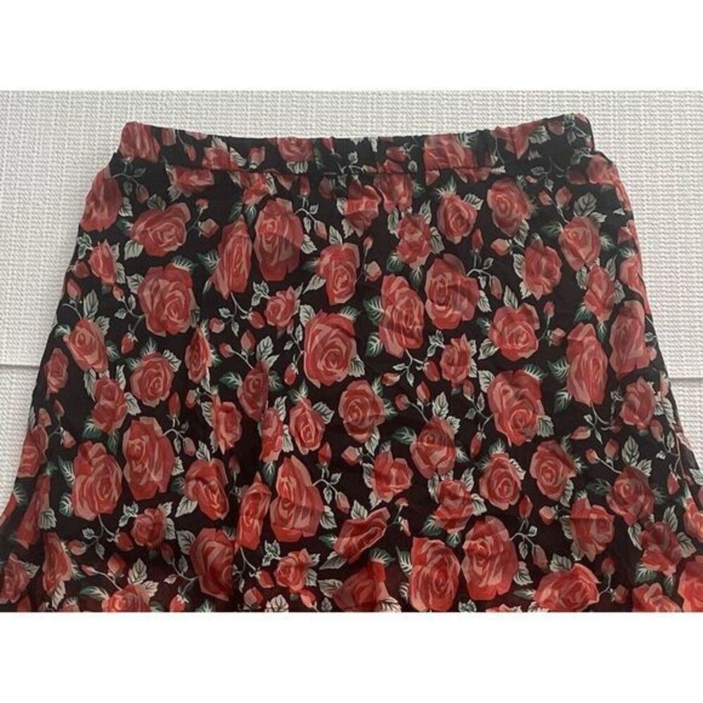 Forever 21‎ M Black Roses High-low Micro Maxi Sheer Whimsical Flowy Skirt